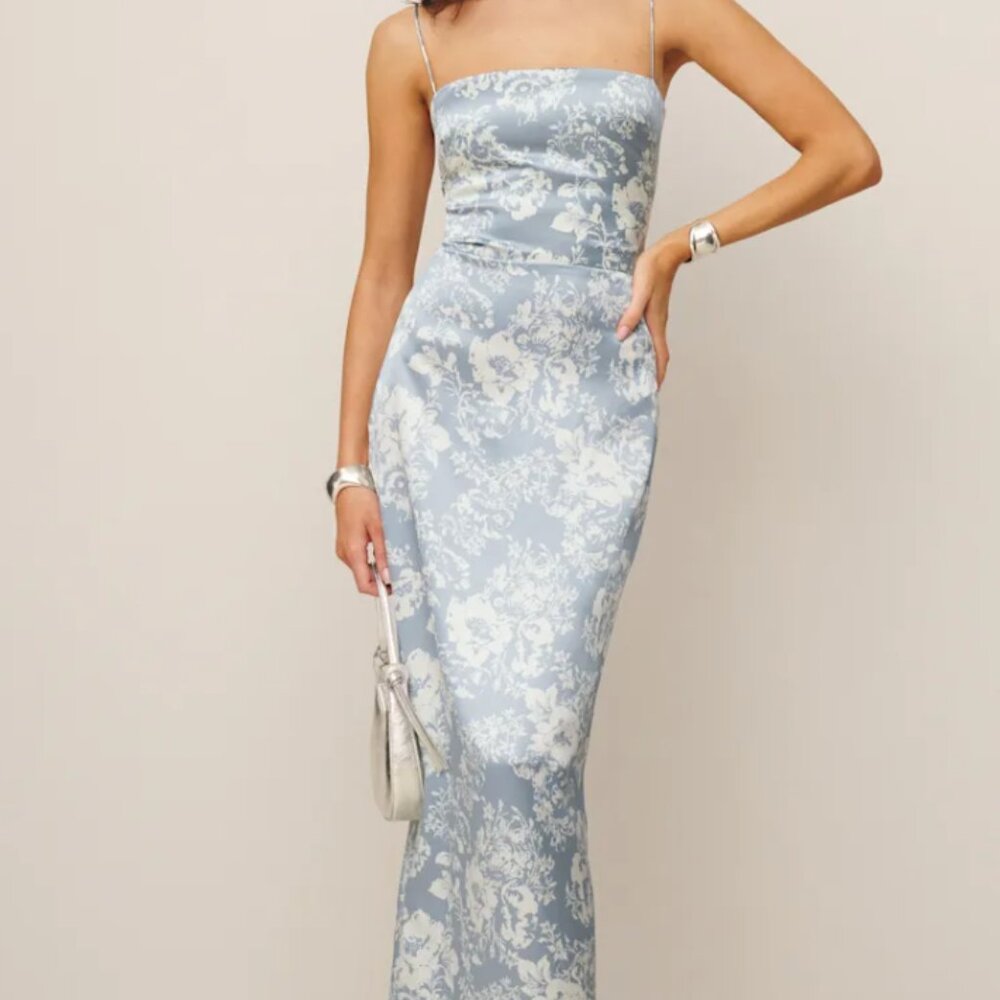 Reformation Frankie Silk Dress in Porcelain